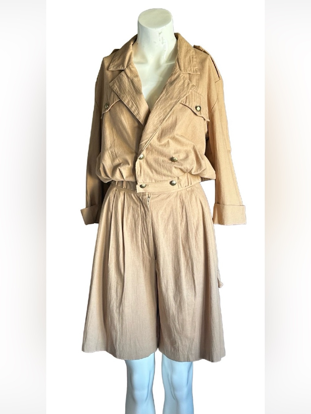Vintage Khaki 2 Piece Crop Blazer Top and Shorts Set